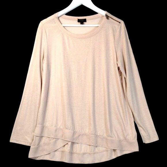 Jones Sweatshirt Women's L Long Sleeve Pink Lurex Chiffon Trim Hem Oversized - Picture 1 of 12